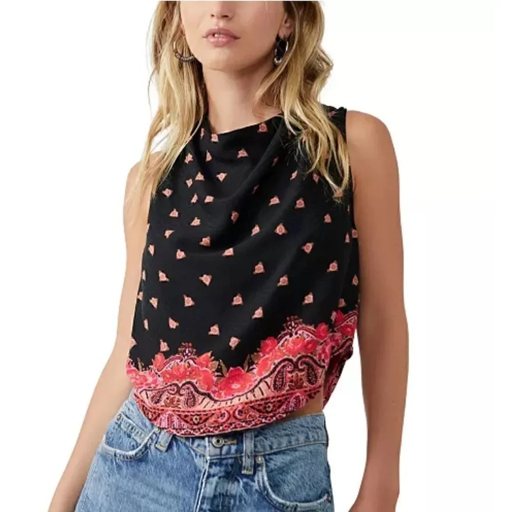 NWOT Free People Silas Cowlneck Top Drapey Relaxed Fit Exposed Back XS Viscose